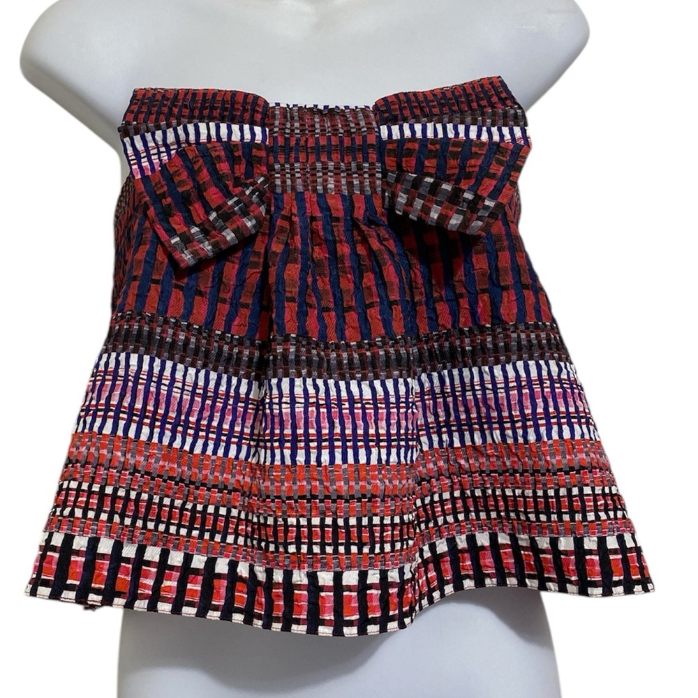 Saloni Seersucker Bow Strapless Crop Top